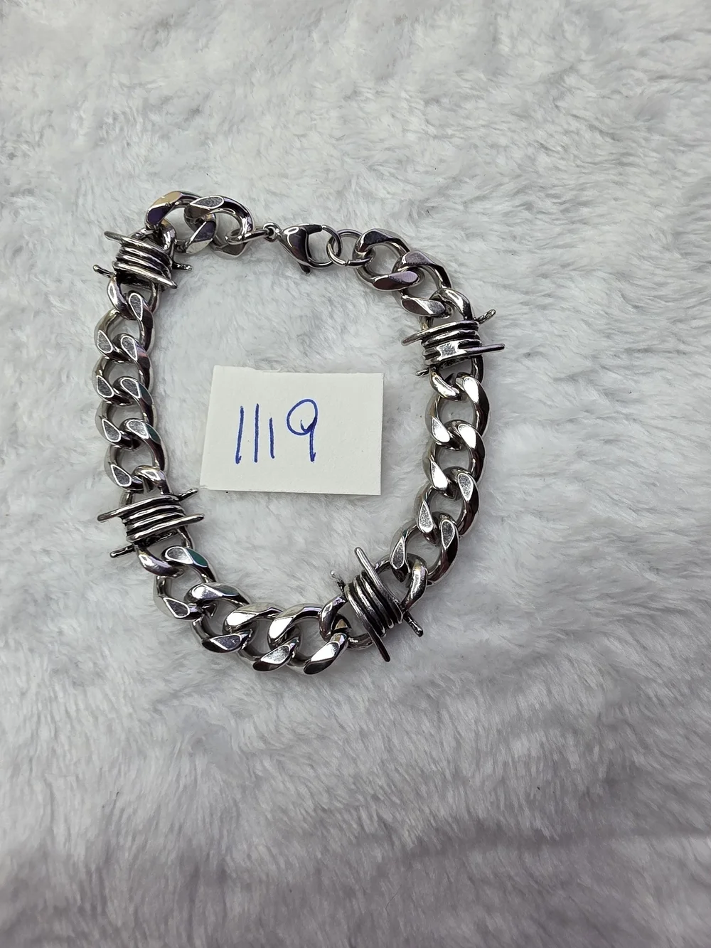 Chunky Silver Barbed Wire Link Bracelet